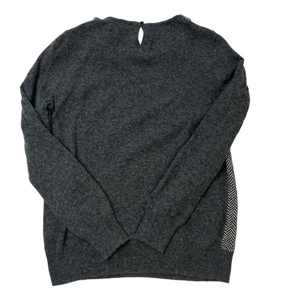 J Crew Gray Jewel Collar Herringbone Sweater Size XS Bling Merino Wool - Picture 8 of 10